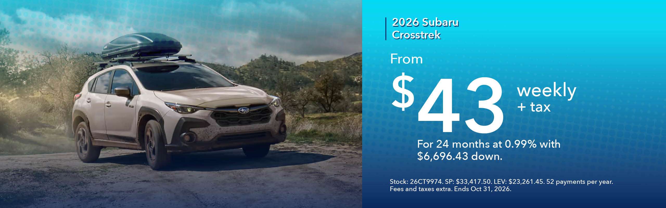 2026 Subaru Crosstrek | From $43 weekly + tax