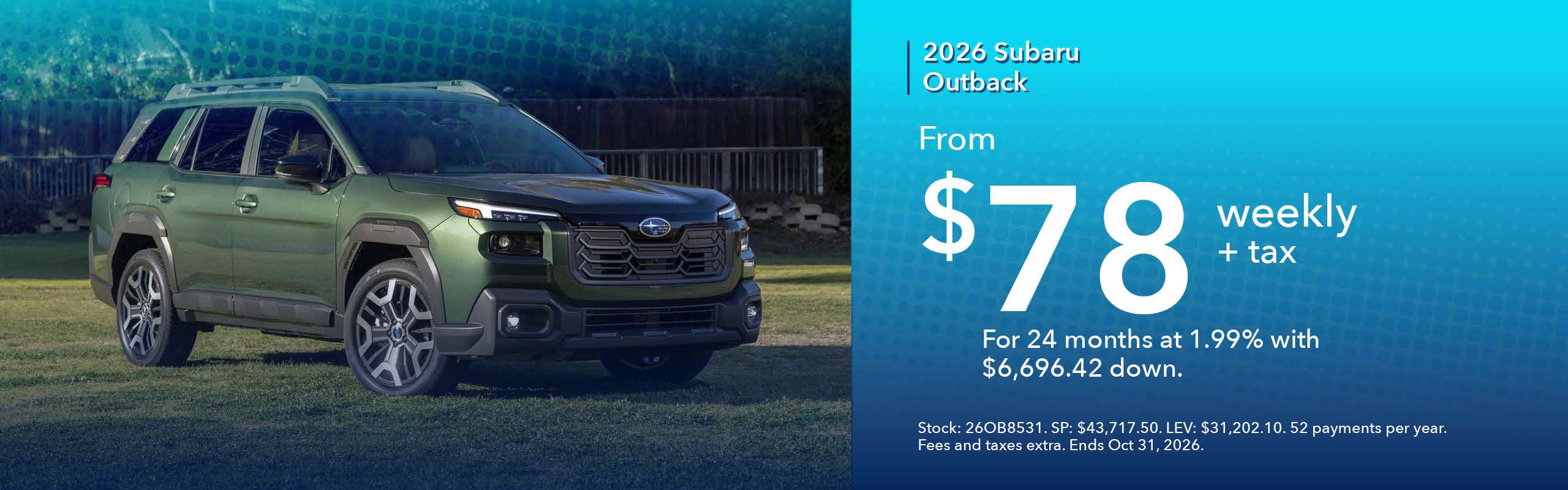 2026 Subaru Outback | From $78 weekly + tax