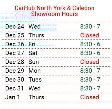 CarHub Holiday Hours