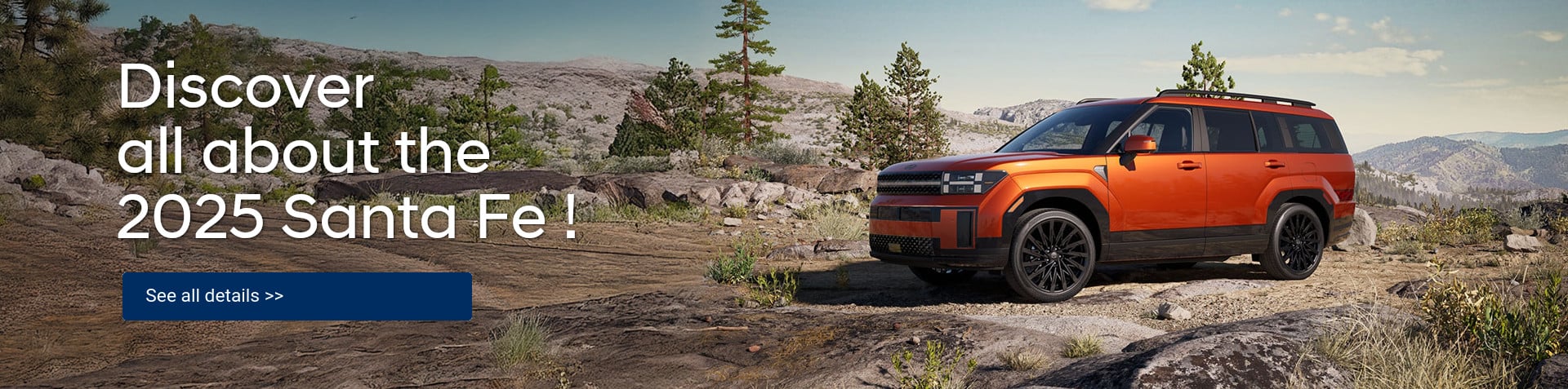 A 2025 Hyundai Santa Fe orange parked in a field.