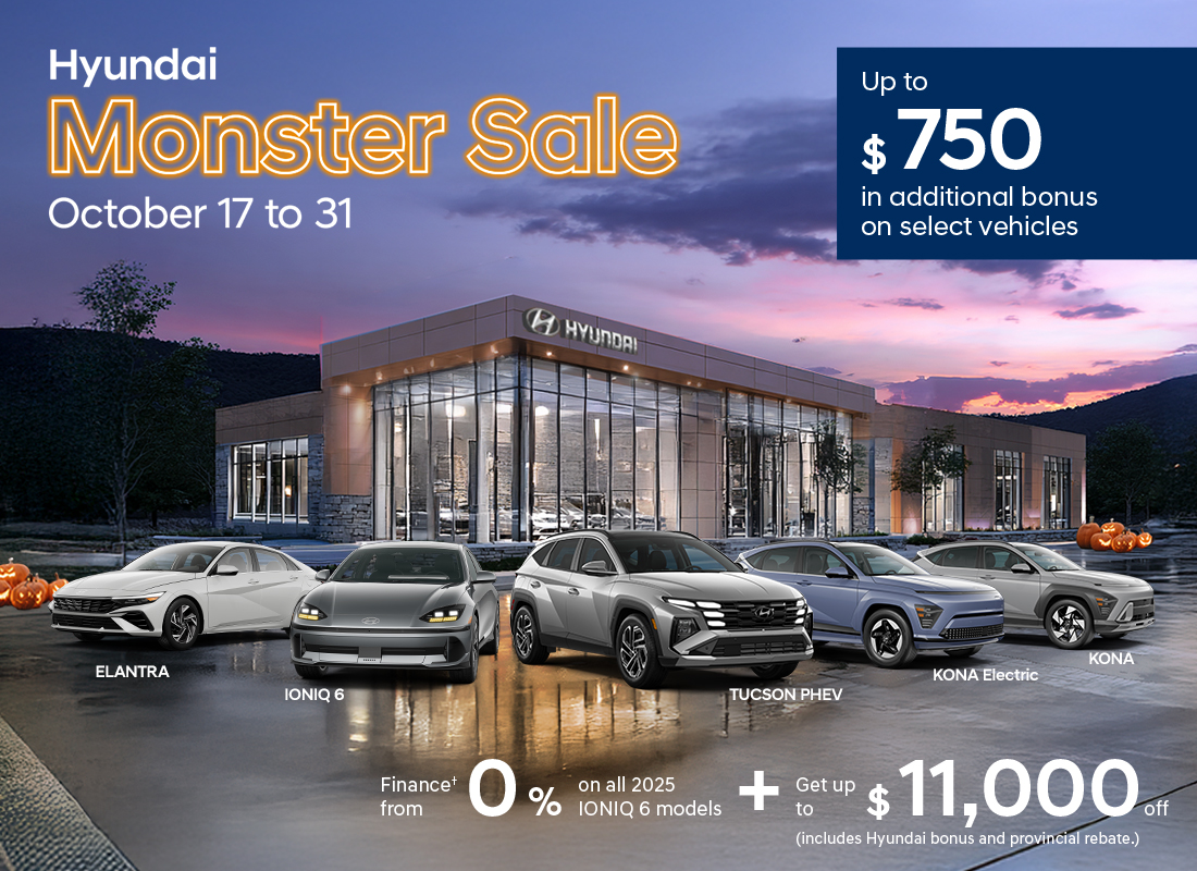 Brossard's Monster Sale is on! Save up to $11,000 on the IONIQ 6 with 0% financing + a $750 bonus. Get the South Shore's best Hyundai deals now!