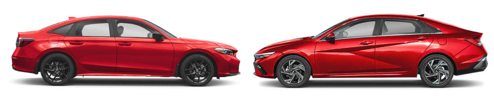 Side profile image: 2026 Civic Hybrid and 2026 Elantra Hybrid