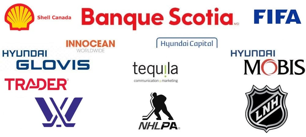 Compagnies partenaires VIP de Hyundai Canada 2026 : Scotia, Hyundai Capital, Innocean, Tequila, Glovis, Mobis, LNH/NHLPA, PWHL, Trader, FIFA et Shell Canada