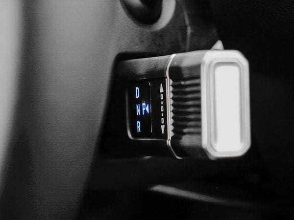 Close-up of the Shift-by-Wire selector on the steering column of the 2026 Sonata.