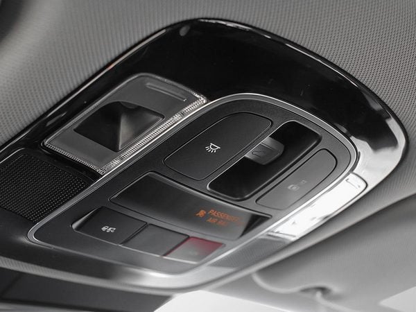 Overhead console controls of the 2026 Hyundai Sonata Hybrid, including Bluelink SOS button.